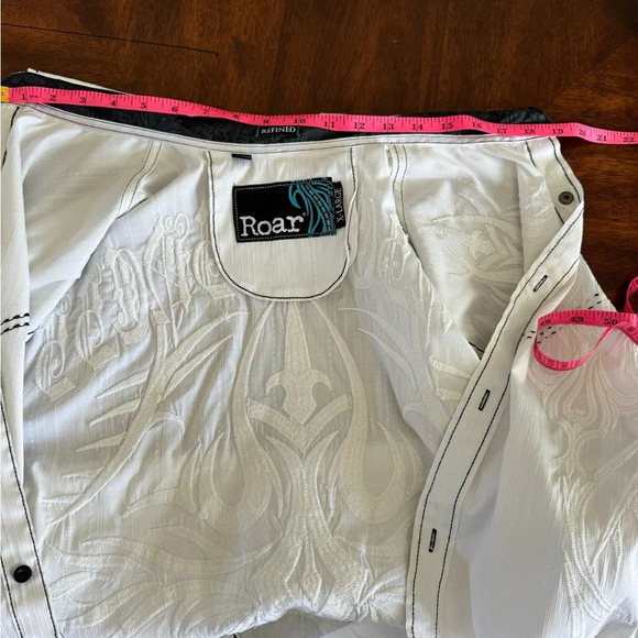 ROAR Buckle Y2K Men’s Refined Embroidered Button White Western Style Shirt XL - Picture 13 of 16